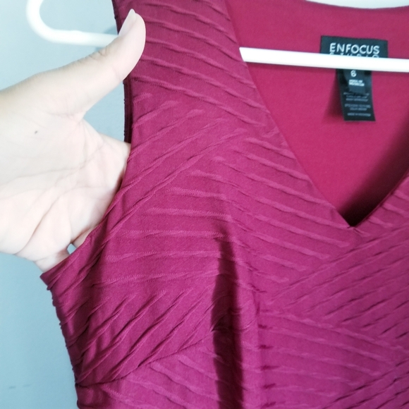 Enfocus Womens Vneck Dark Red Spandex Sz 6 Pullover Dress Knee Length Sleeveless - Picture 2 of 9